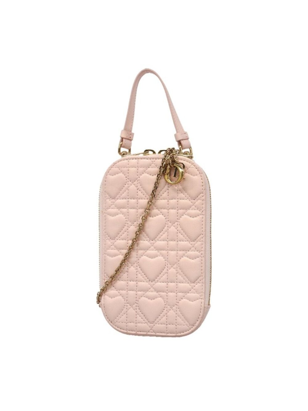 Dior Shoulder Bag Heart Cannage Leather Pink Champagne Gold